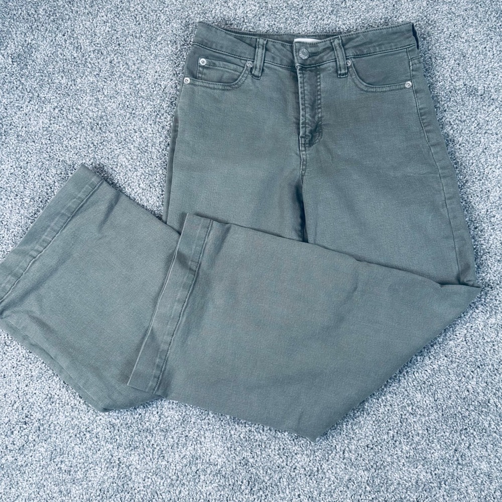 OAT New York Wide Leg Crop Pants Womens 25 High Rise Stretch Earthy Minimalist